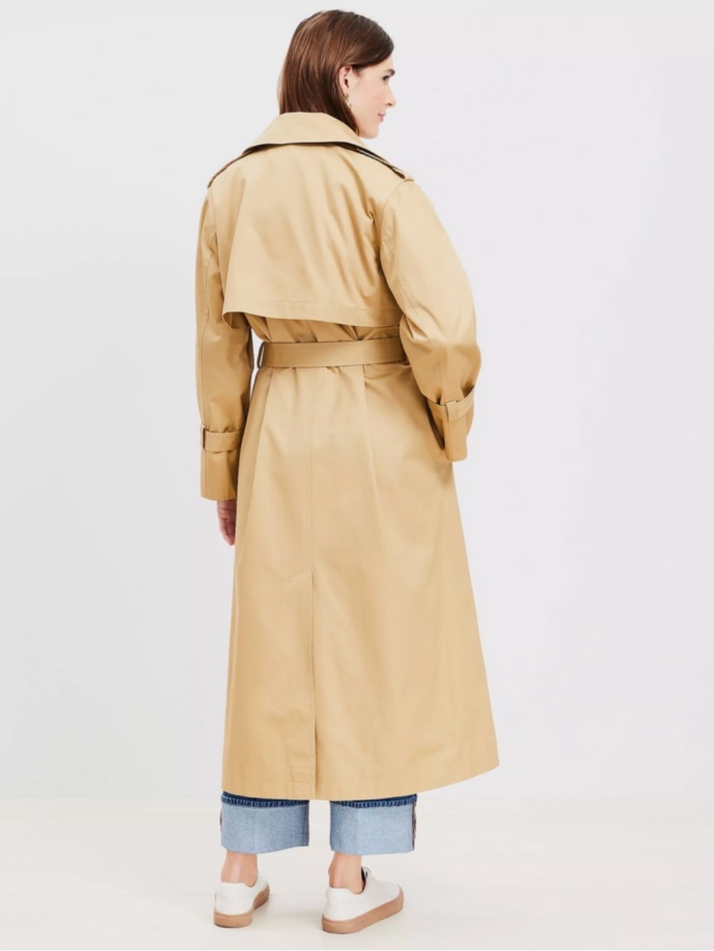 NWOT LOFT Classic Tan Trench Coat - Women's Long Double-Breasted Belted Trench - Picture 3 of 13